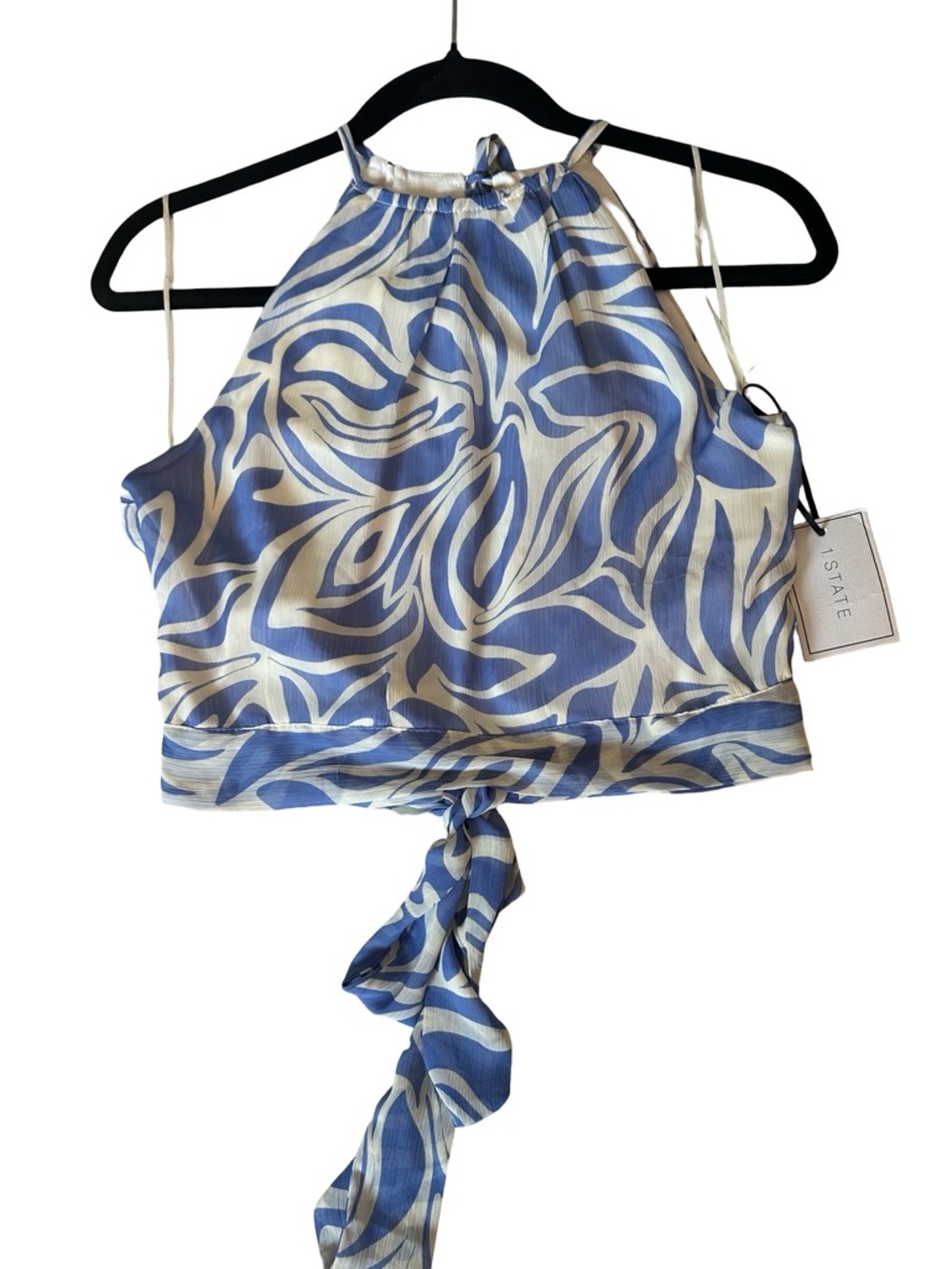 NWT 1. State Blue & Cream Abstract Halter Crop Top size S